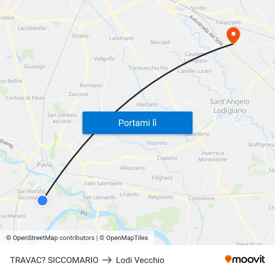 TRAVAC? SICCOMARIO to Lodi Vecchio map