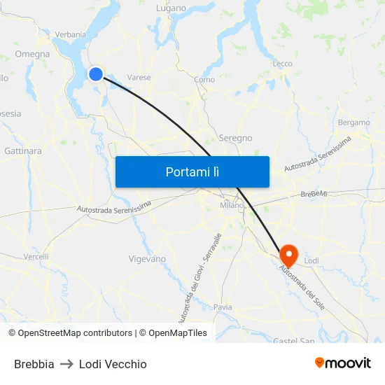 Brebbia to Lodi Vecchio map