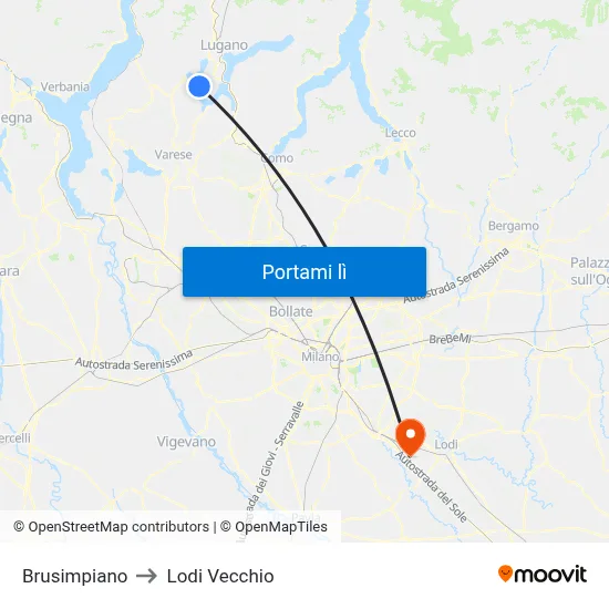 Brusimpiano to Lodi Vecchio map