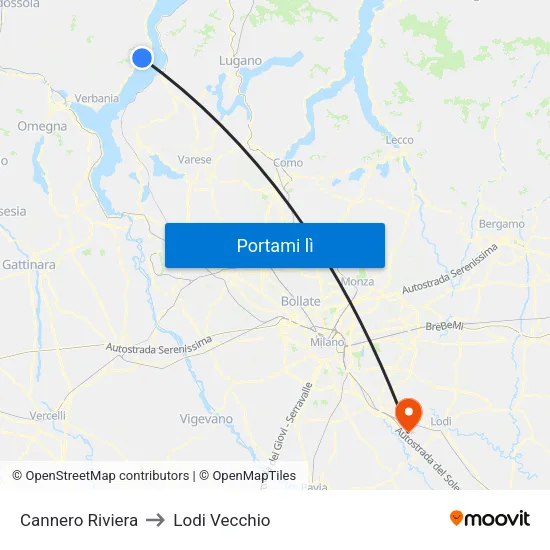 Cannero Riviera to Lodi Vecchio map