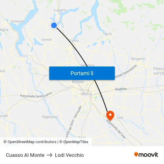 Cuasso Al Monte to Lodi Vecchio map
