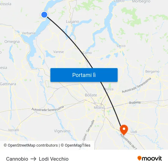 Cannobio to Lodi Vecchio map