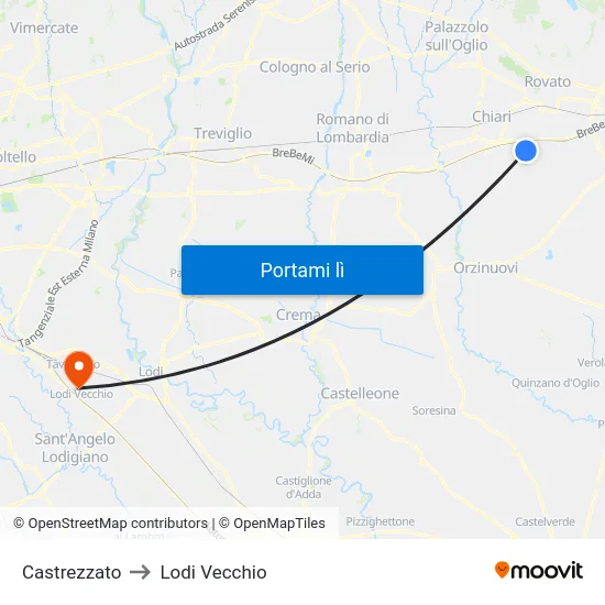 Castrezzato to Lodi Vecchio map