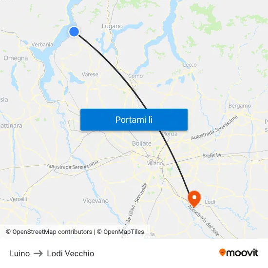 Luino to Lodi Vecchio map