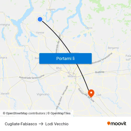 Cugliate-Fabiasco to Lodi Vecchio map