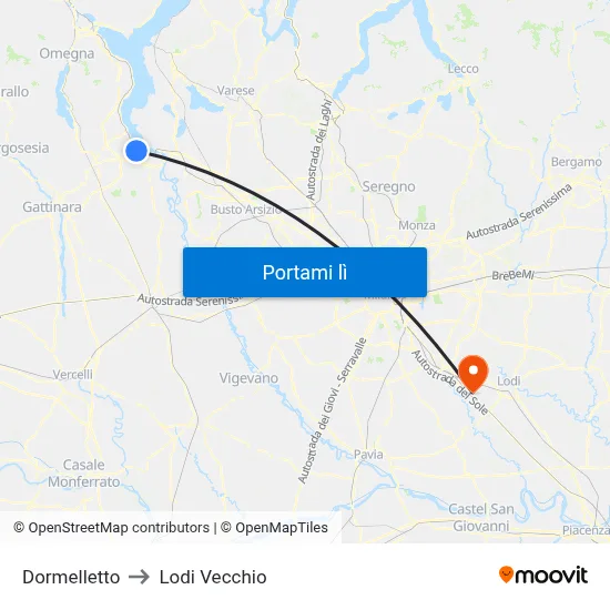 Dormelletto to Lodi Vecchio map