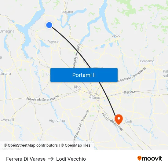 Ferrera Di Varese to Lodi Vecchio map