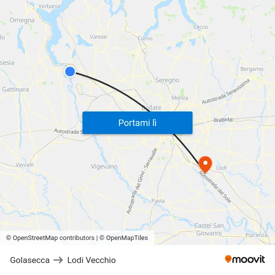 Golasecca to Lodi Vecchio map