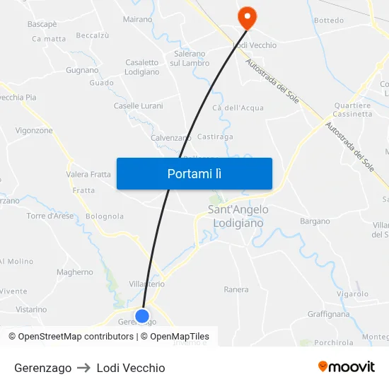 Gerenzago to Lodi Vecchio map