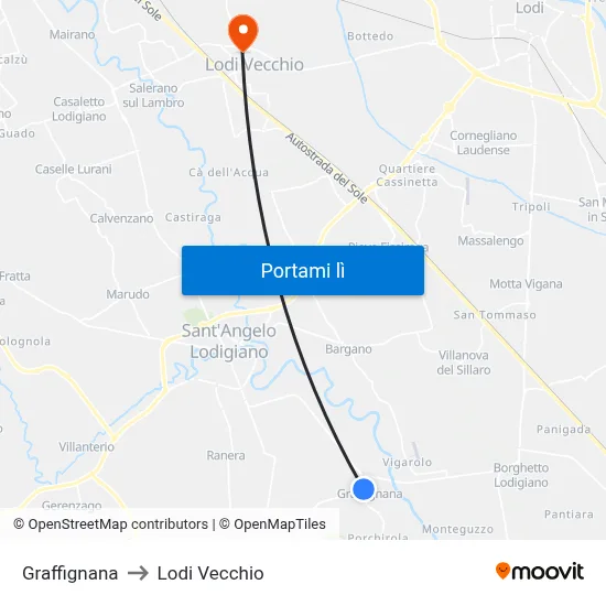 Graffignana to Lodi Vecchio map