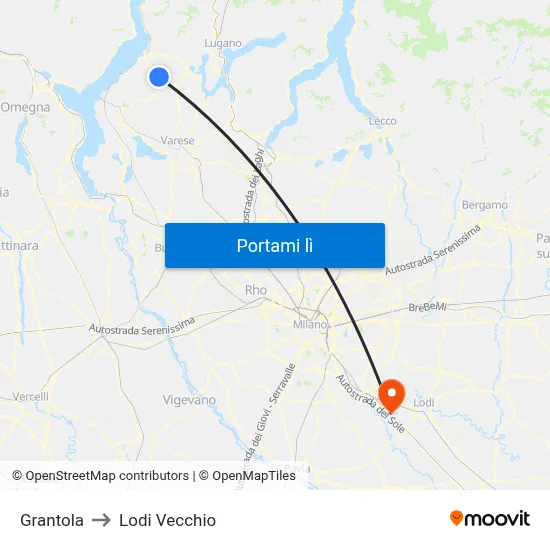 Grantola to Lodi Vecchio map