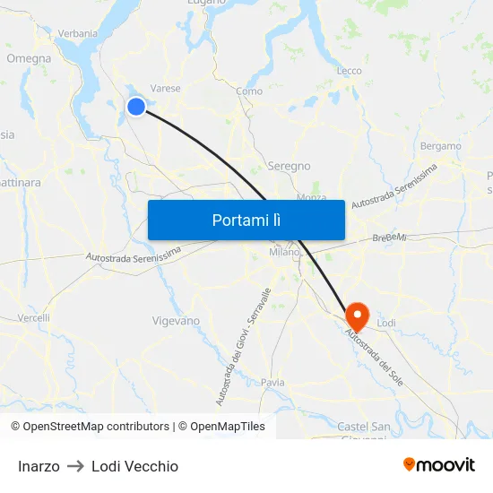 Inarzo to Lodi Vecchio map