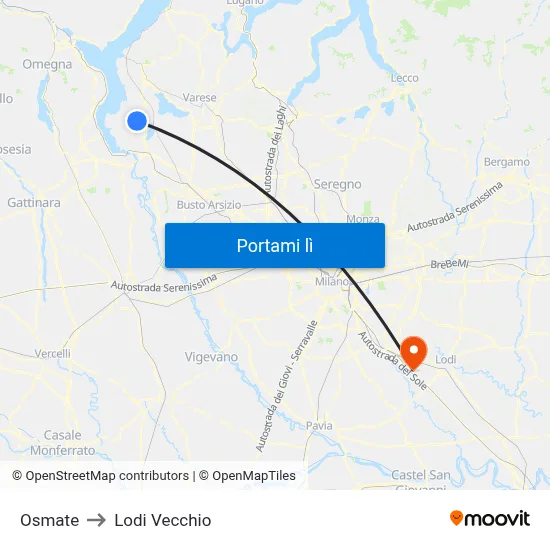Osmate to Lodi Vecchio map