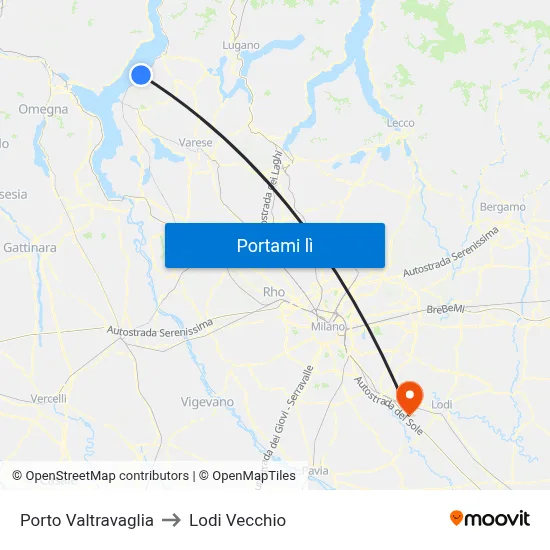 Porto Valtravaglia to Lodi Vecchio map
