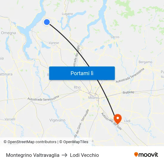 Montegrino Valtravaglia to Lodi Vecchio map