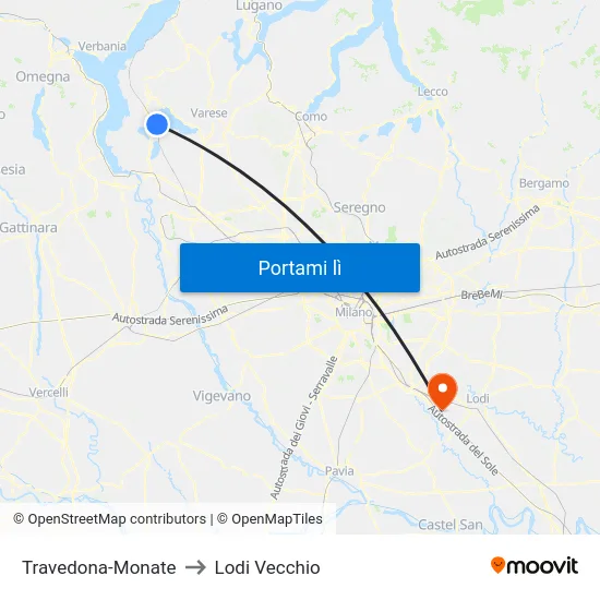 Travedona-Monate to Lodi Vecchio map
