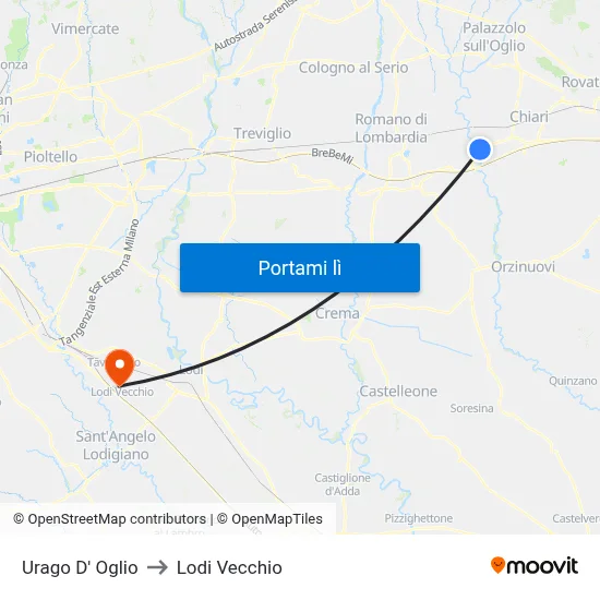Urago D' Oglio to Lodi Vecchio map