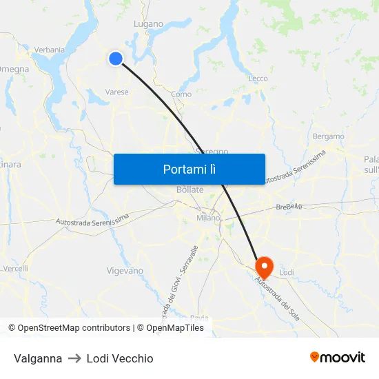 Valganna to Lodi Vecchio map
