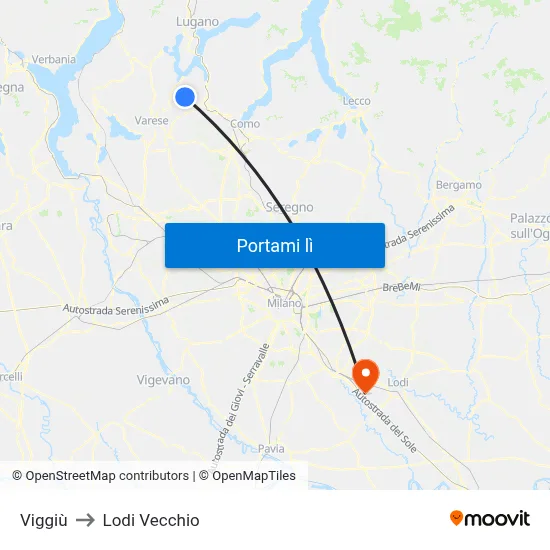 Viggiù to Lodi Vecchio map