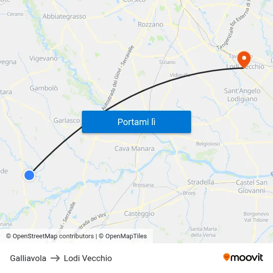 Galliavola to Lodi Vecchio map