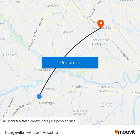 Lungavilla to Lodi Vecchio map