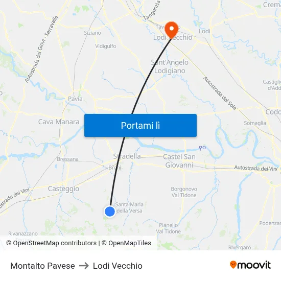 Montalto Pavese to Lodi Vecchio map