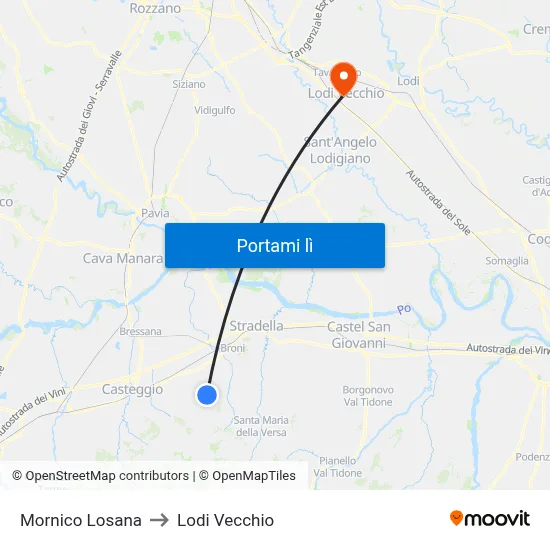 Mornico Losana to Lodi Vecchio map