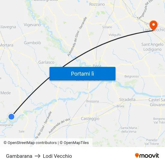 Gambarana to Lodi Vecchio map