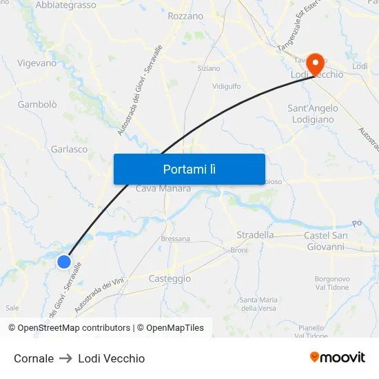 Cornale to Lodi Vecchio map