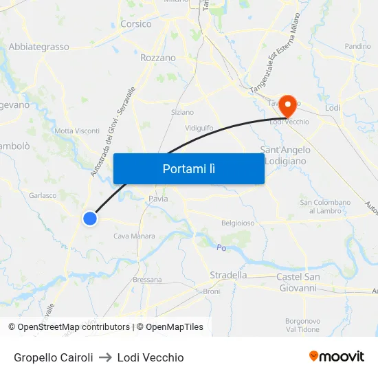 Gropello Cairoli to Lodi Vecchio map