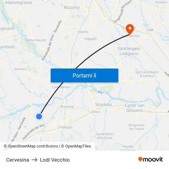 Cervesina to Lodi Vecchio map