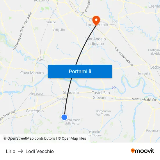 Lirio to Lodi Vecchio map