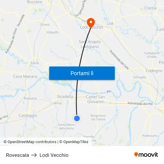 Rovescala to Lodi Vecchio map