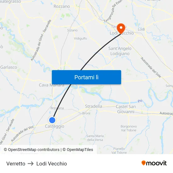 Verretto to Lodi Vecchio map