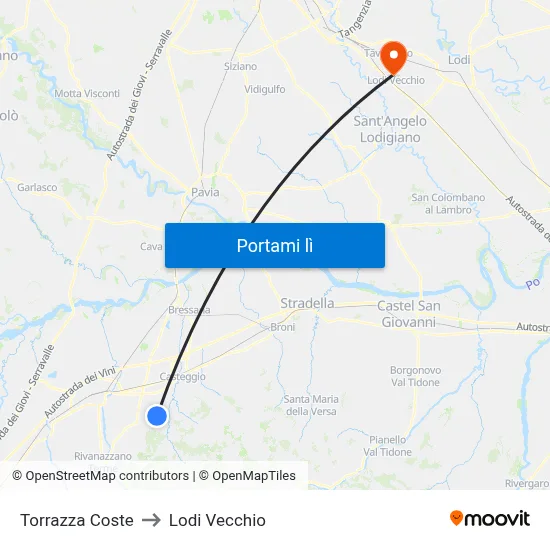 Torrazza Coste to Lodi Vecchio map