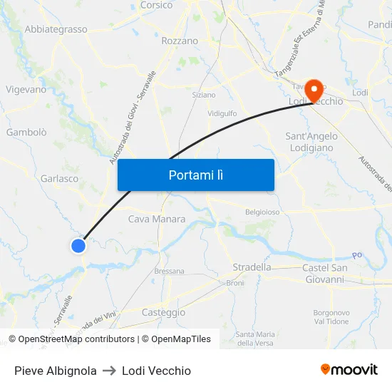 Pieve Albignola to Lodi Vecchio map