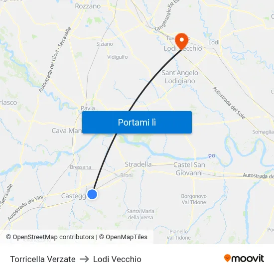 Torricella Verzate to Lodi Vecchio map