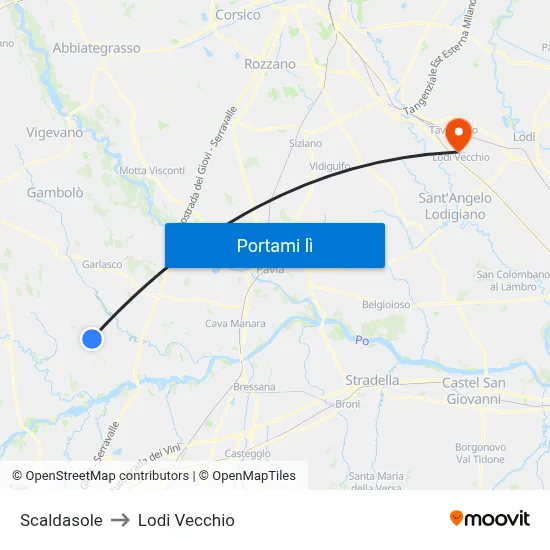 Scaldasole to Lodi Vecchio map