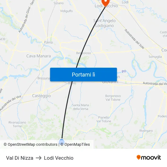 Val Di Nizza to Lodi Vecchio map