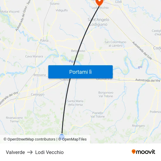 Valverde to Lodi Vecchio map