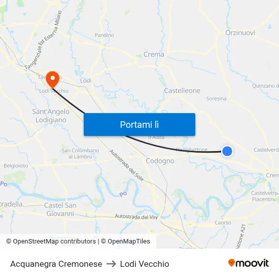 Acquanegra Cremonese to Lodi Vecchio map