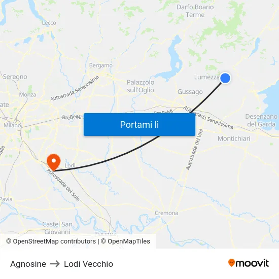 Agnosine to Lodi Vecchio map