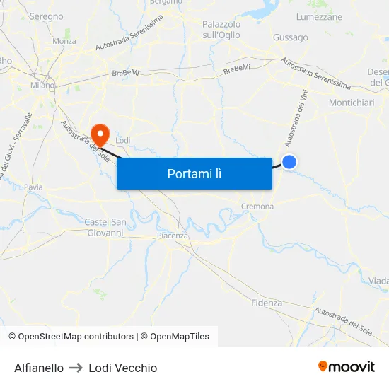 Alfianello to Lodi Vecchio map
