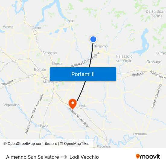 Almenno San Salvatore to Lodi Vecchio map
