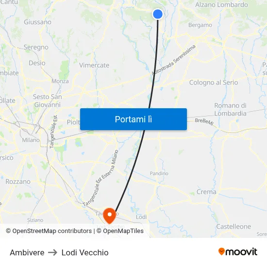 Ambivere to Lodi Vecchio map
