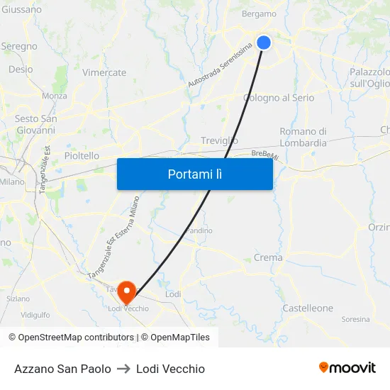 Azzano San Paolo to Lodi Vecchio map