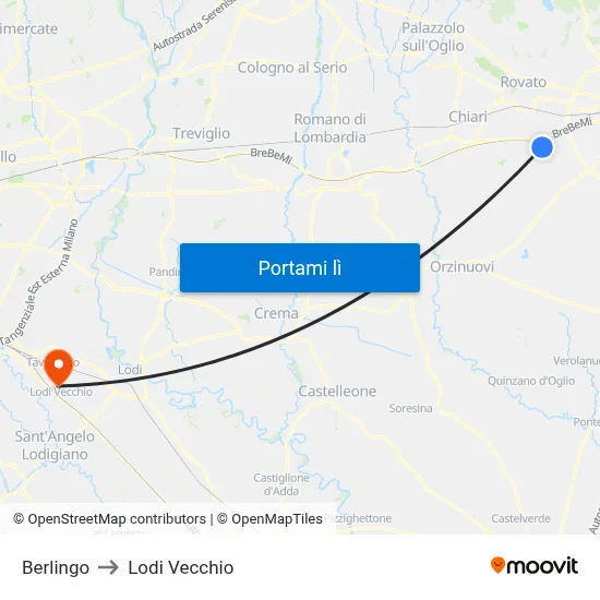 Berlingo to Lodi Vecchio map