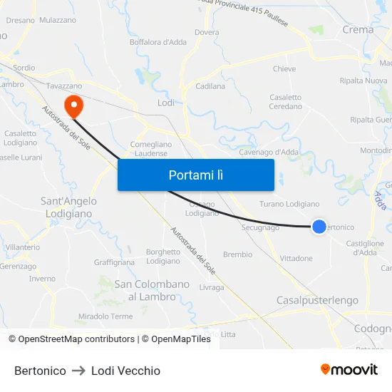Bertonico to Lodi Vecchio map