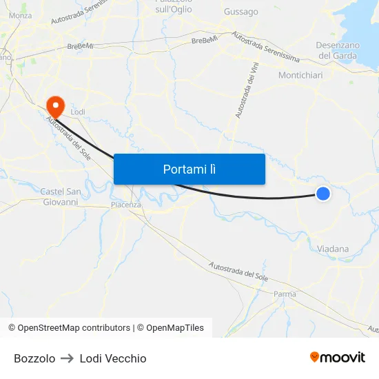 Bozzolo to Lodi Vecchio map