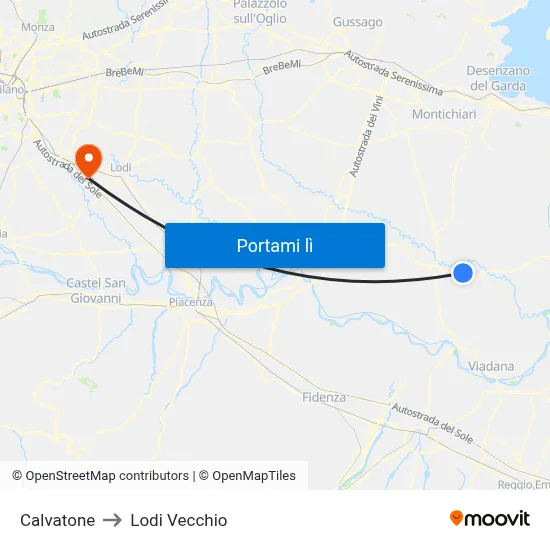 Calvatone to Lodi Vecchio map